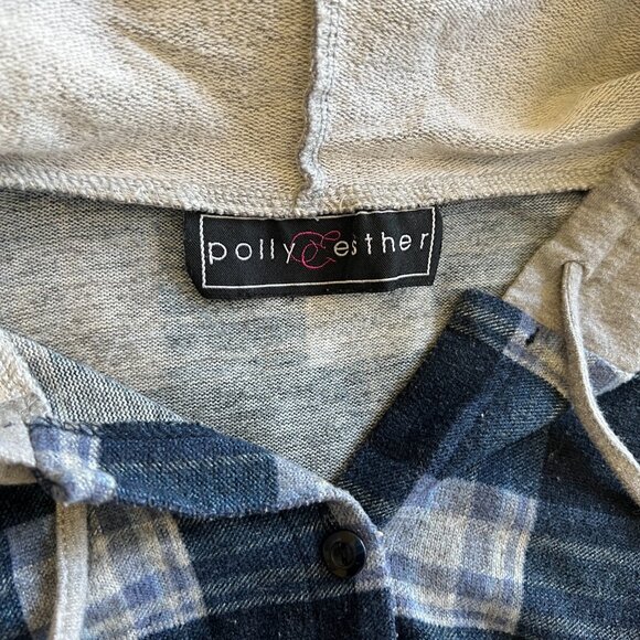 Polly & Esther Blue Flannel Hooded Button Down - Picture 3 of 3